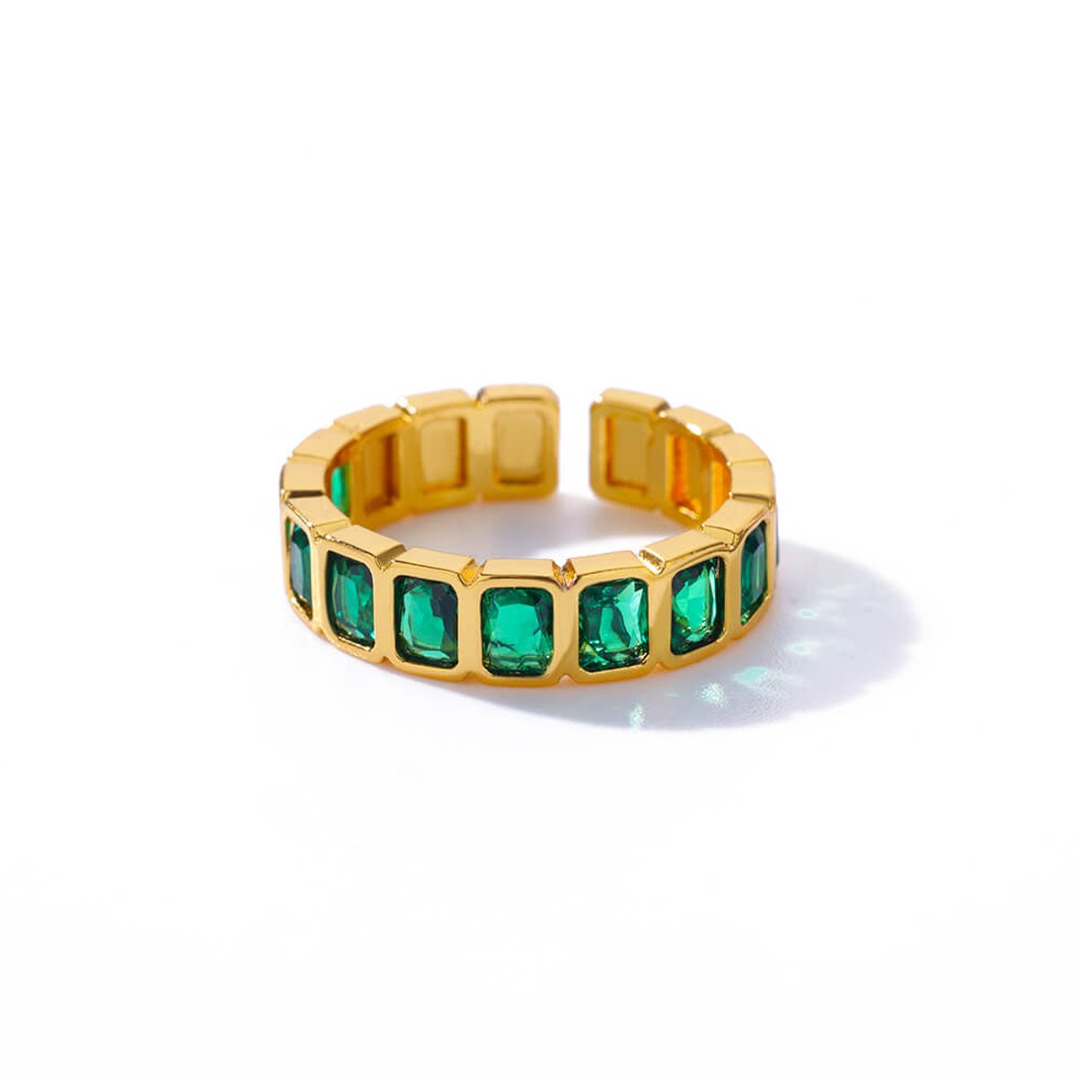 Matthew Studio® Dames Ring - Goudkleurig - Verstelbare Ring - Groene Zirkonia - RVS