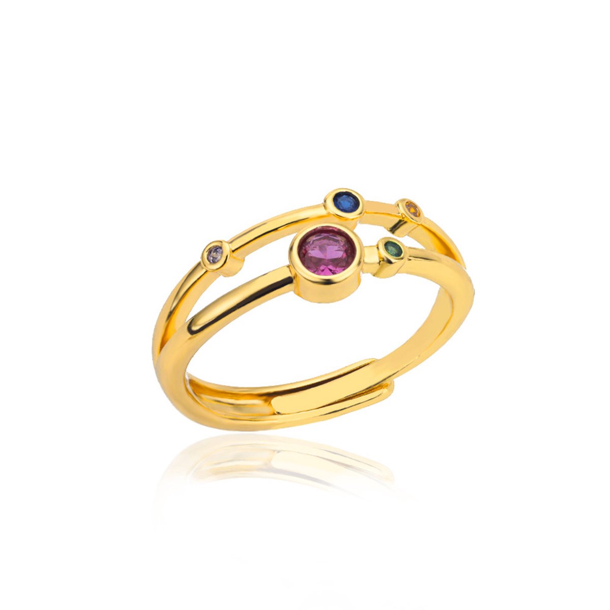 Matthew Studio® Dames Ring - Goudkleurig - Verstelbare Ring - Gekleurde Zirkonia - RVS