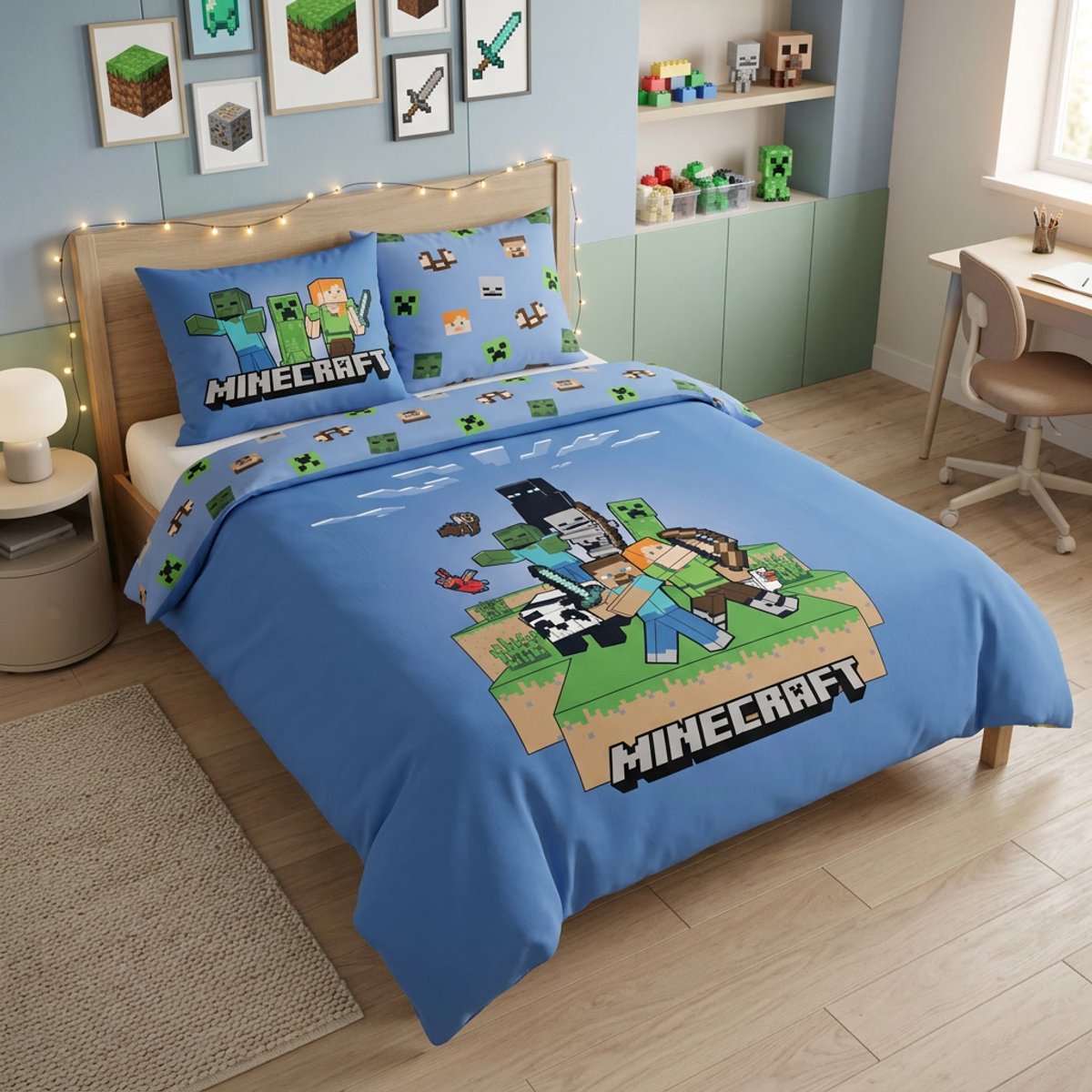 Minecraft Dekbedovertrek - Lits Jumeaux - 240 x 220 cm + (2x) 65 x 65 cm - Polycotton