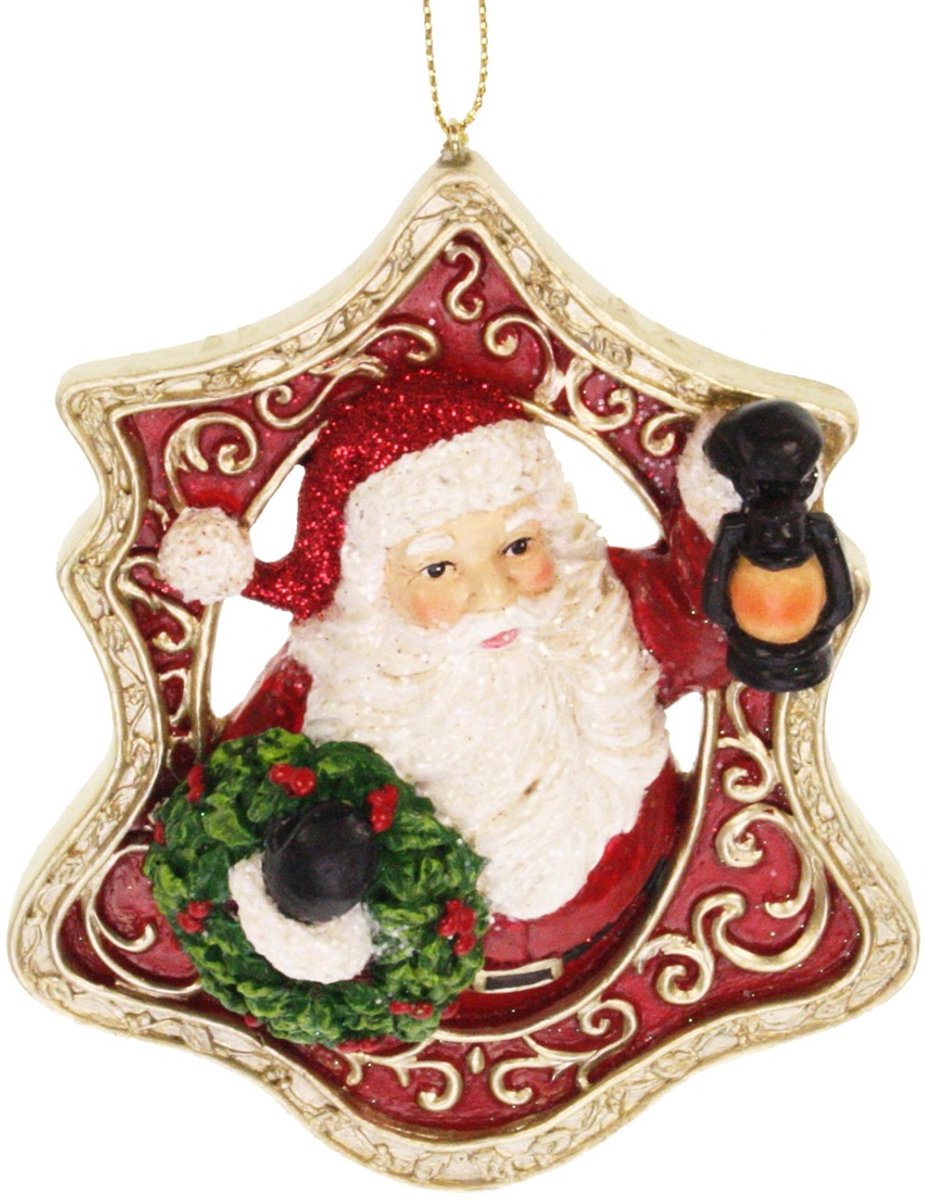Ornament Kerstman met lantaarn/ krans 9,5x3x12cm