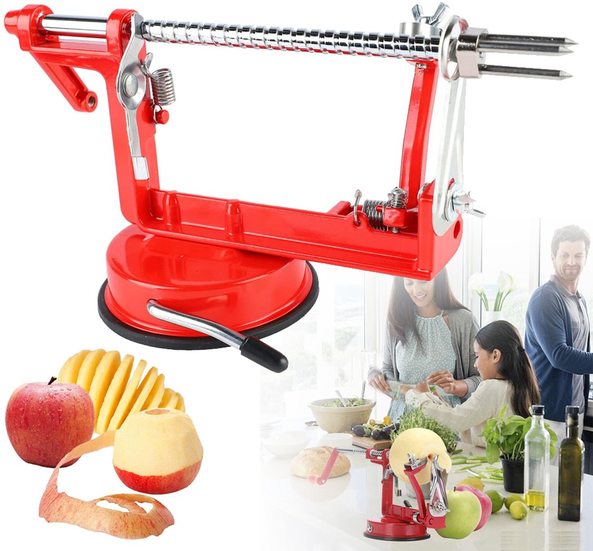 Appelschiller - Snij- Ontkern- En Aardappelschiller 3-In-1 - Fruitschiller Van Roestvrij Staal - Met Zuignapvoet