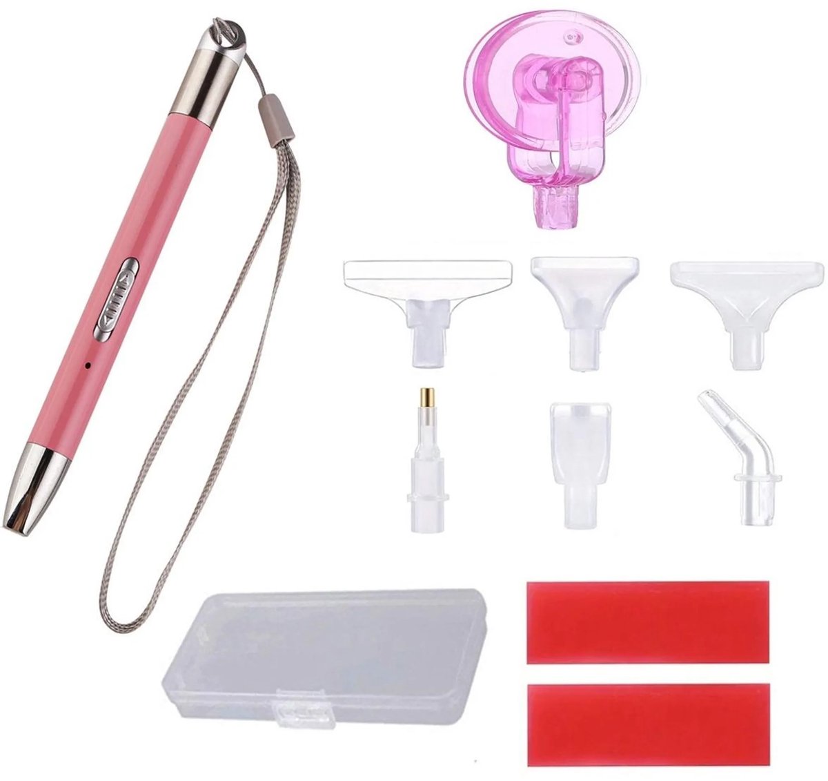 casalora - Diamond Painting Pen - Inclusief opbergdoosje en 6 opzetstukjes - USB aansluiting - 2 soorten licht - Geen Elektrische Pen - Geschikt voor doe-het-zelf nagelkunsttechnieken - Rood