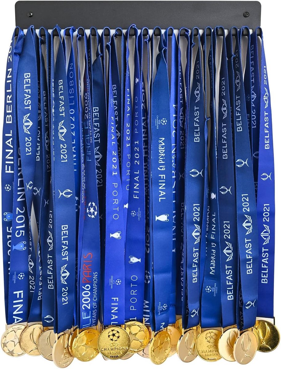 Stevige medaillehouder met 20 haken voor wandmontage, ideaal voor het tonen van sportmedailles, rennersprijzen en als motiverend cadeau voor atleten. Eenvoudige installatie.