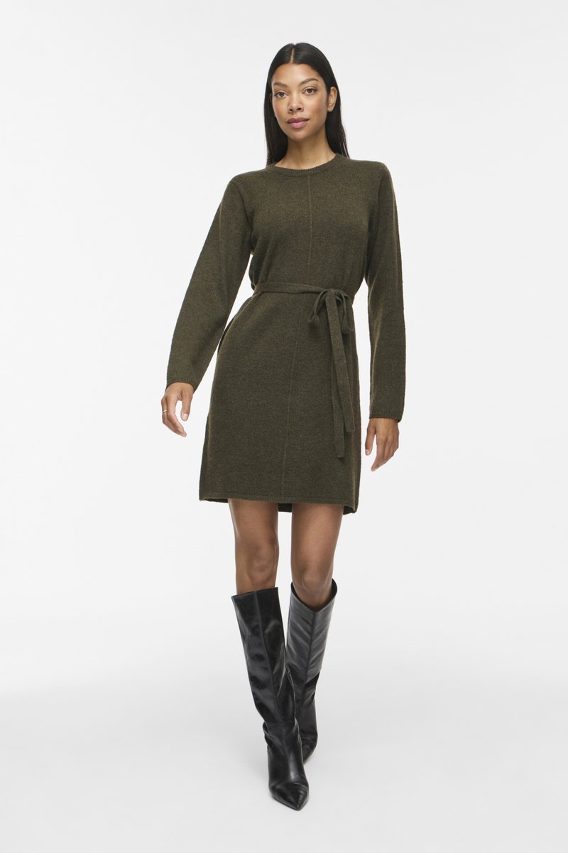 Vila Jurk Viliga L/s O-neck Belted Knit Dress 14115888 Forest Night/melange Dames Maat - XXL
