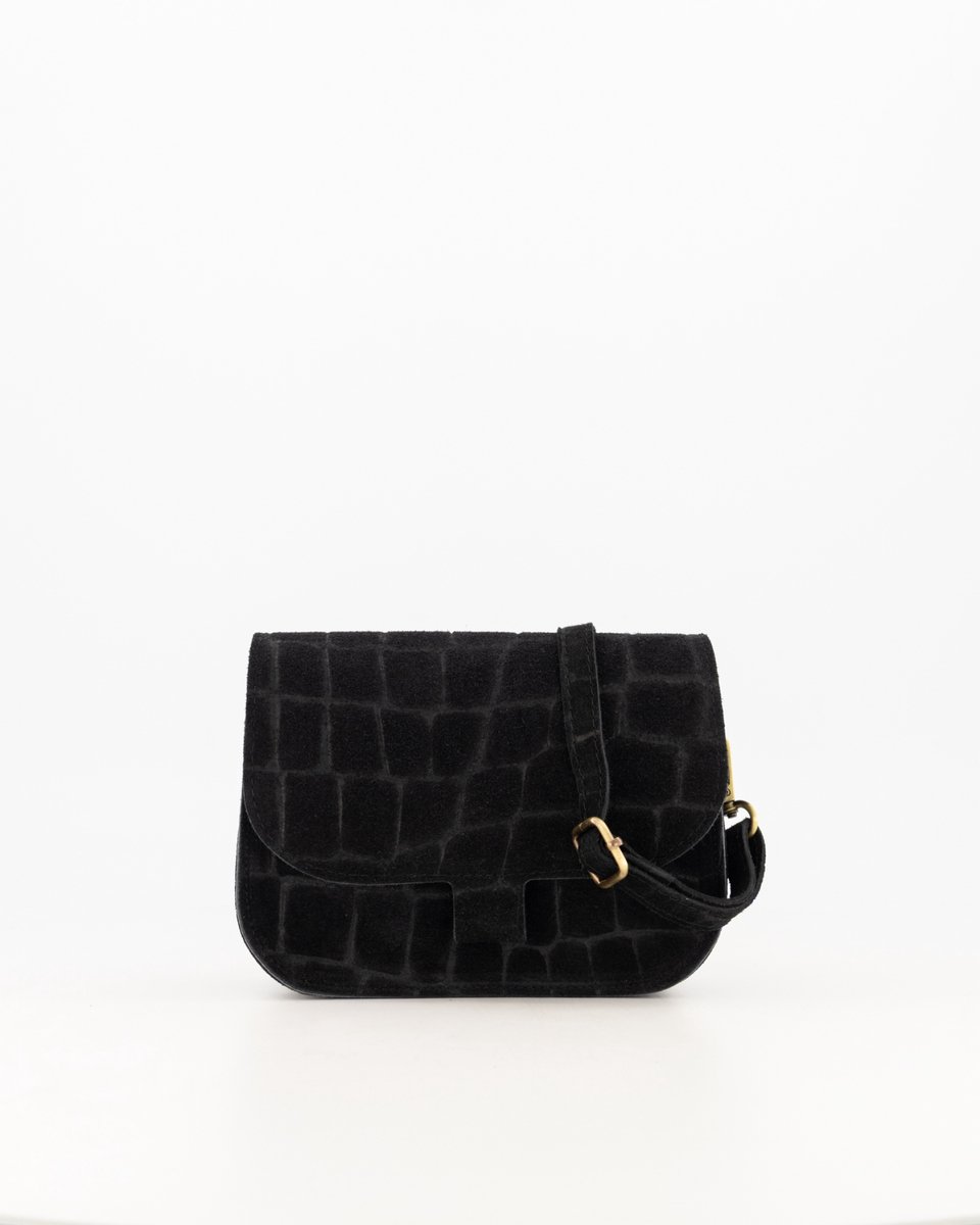 TAS - zwart -crossbody- Suede Bag -Croco- nieuw- hip
