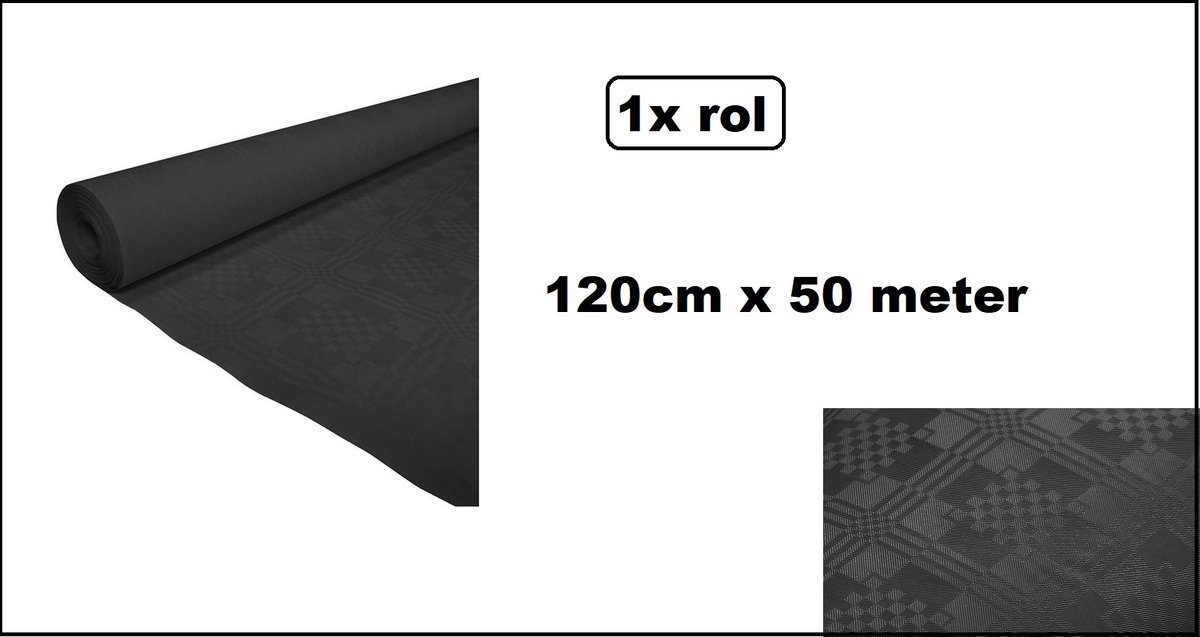 1x Luxe Tafel kleed op rol zwart 120cm x 50meter - Papier - Zelf op maat te knippen - Kerst Tafelkleed op rol tafel dekken rol gala huwelijk thema feest kerst festival restaurant food