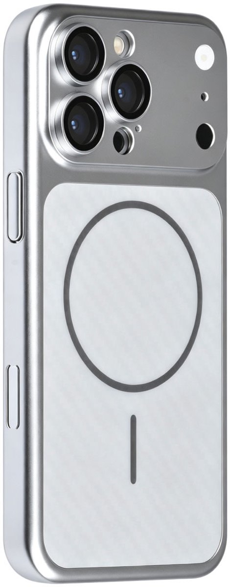 TUNIQ Backcover hoesje voor Apple iPhone 16 Pro Max - MagSafe met fiber pattern PC - Zilver