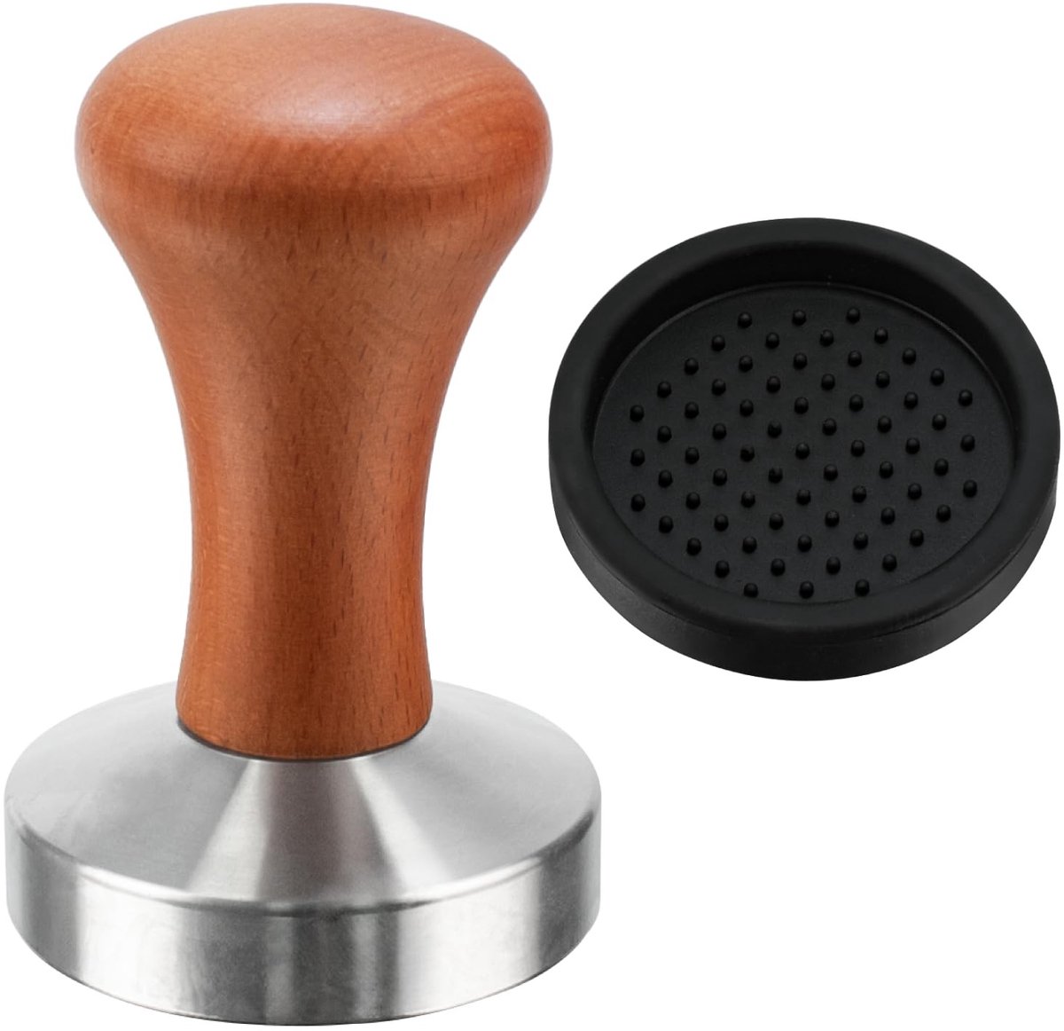 Elzusha - Espresso Tamper 58mm met Houten Handvat en Siliconen Mat