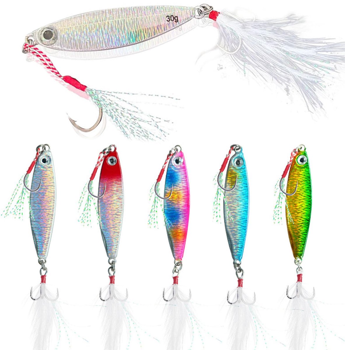 Elzusha - Set van 5 Metalen Visaas met Hard Aas - 30 g voor Baars en Snoek