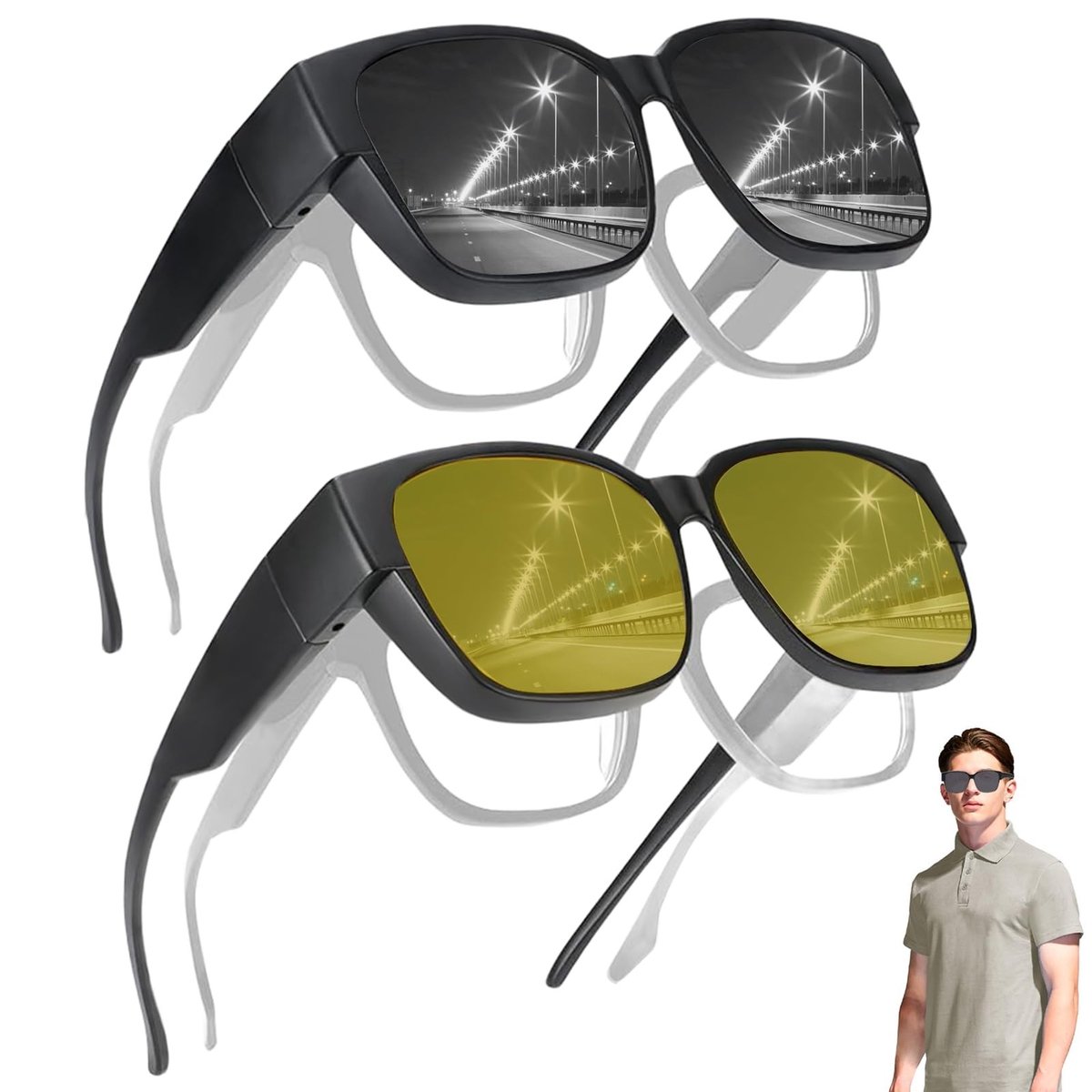 Elzusha - Overlapping Zonnebril Clip, Polarized UV400 Bescherming voor Activiteiten