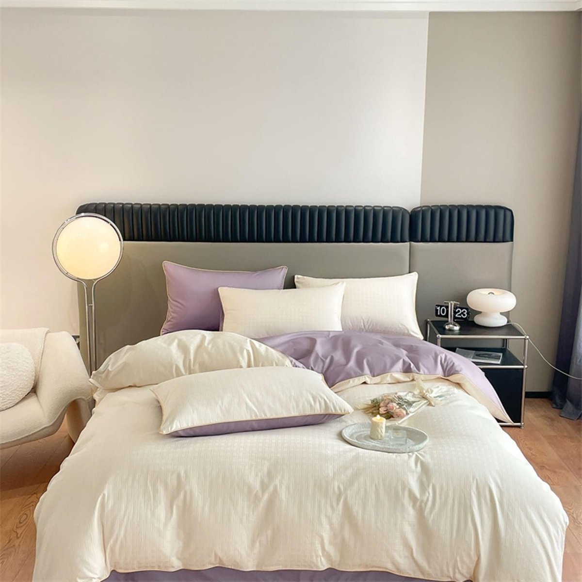 Elzusha - Bedset van 4, 180 x 200 cm, katoen, beige paars