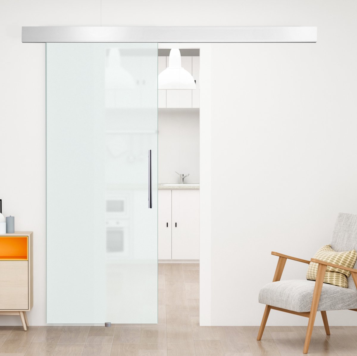 REDOM - Glazen schuifdeurset - Eenzijdig gesatineerd en lichtdoorlatend - Aluminiumlaufschiene met kogelgelagerde rollen - Glas - 205 x 90 cm