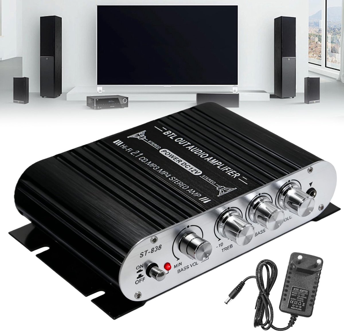 Elzusha - Mini HiFi Audio Versterker met Subwoofer Uitgang
