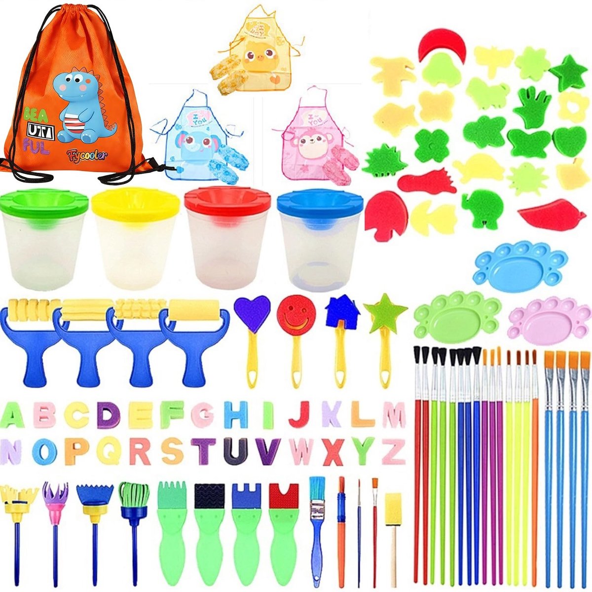 Elzusha - Kids Paint Kit met 100 Stuks Penselen en Vingerverf