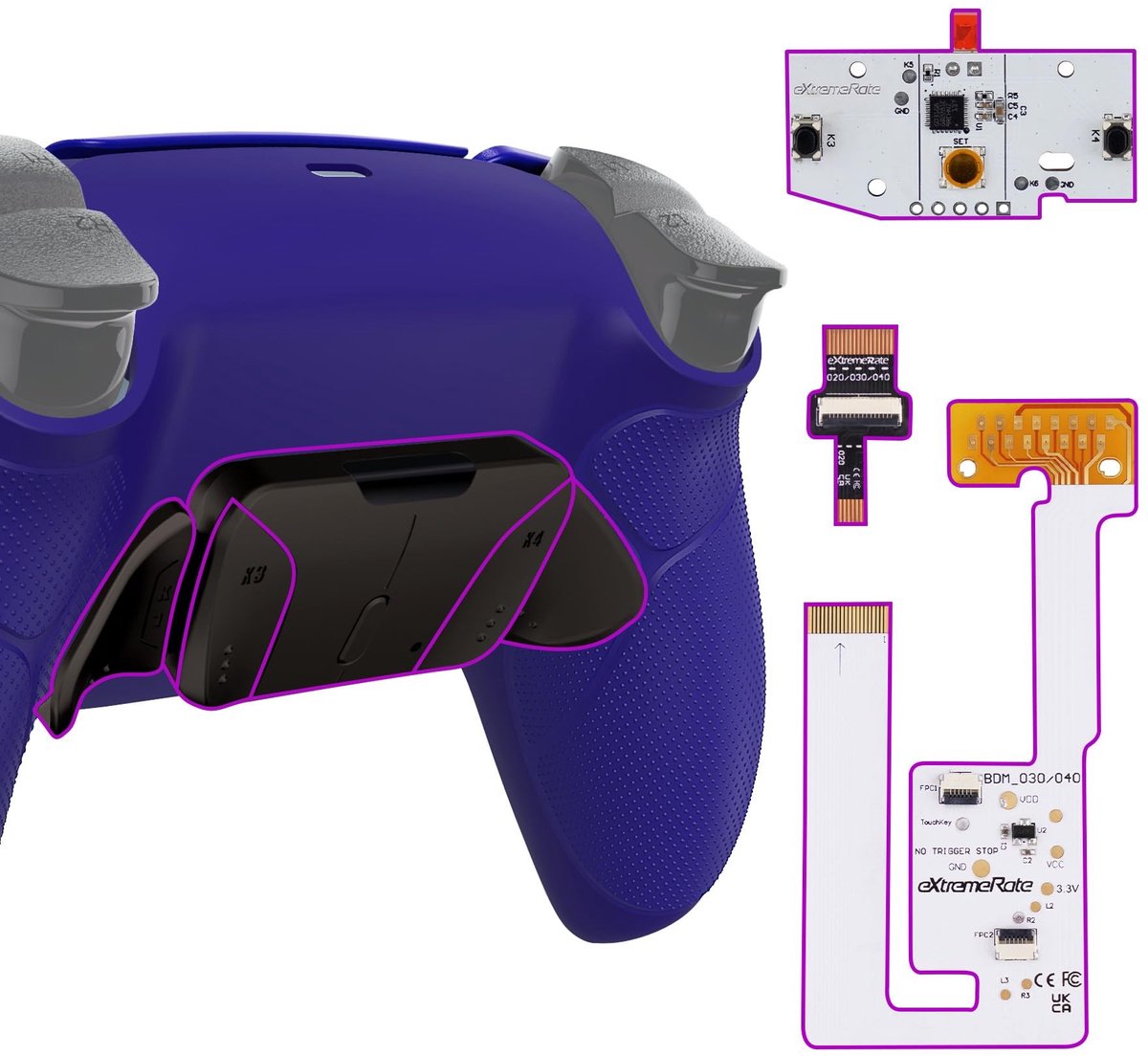 Elzusha - Programmeerbare Remap Kit voor PS5 Controller met Rubber Grip en 4 Metalen Knoppen - Kobalt Blauw