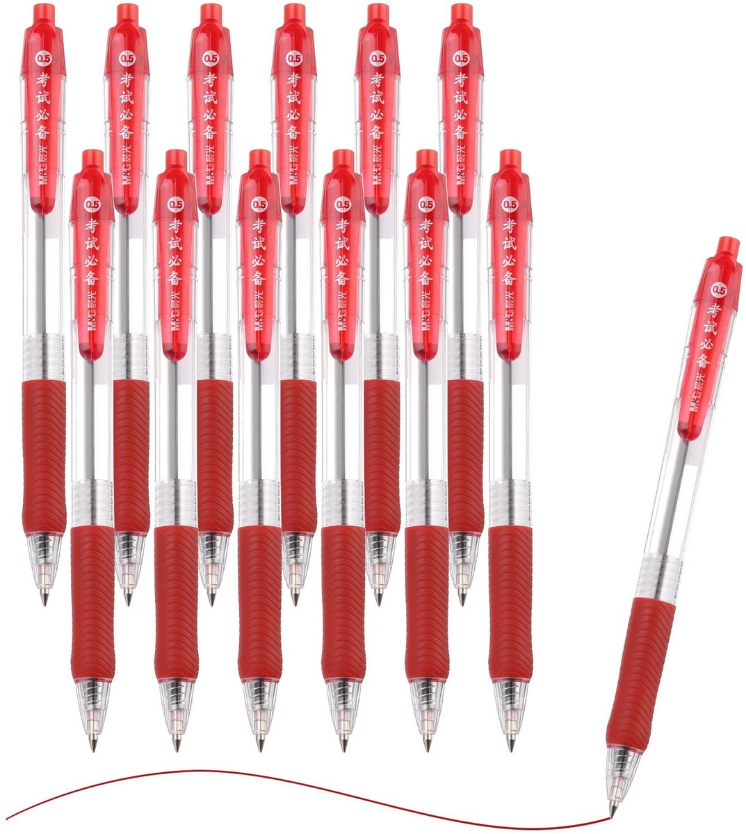 Elzusha - 12 Stuks Intrekbare Fijne Punt Rood Inkt Balpennen