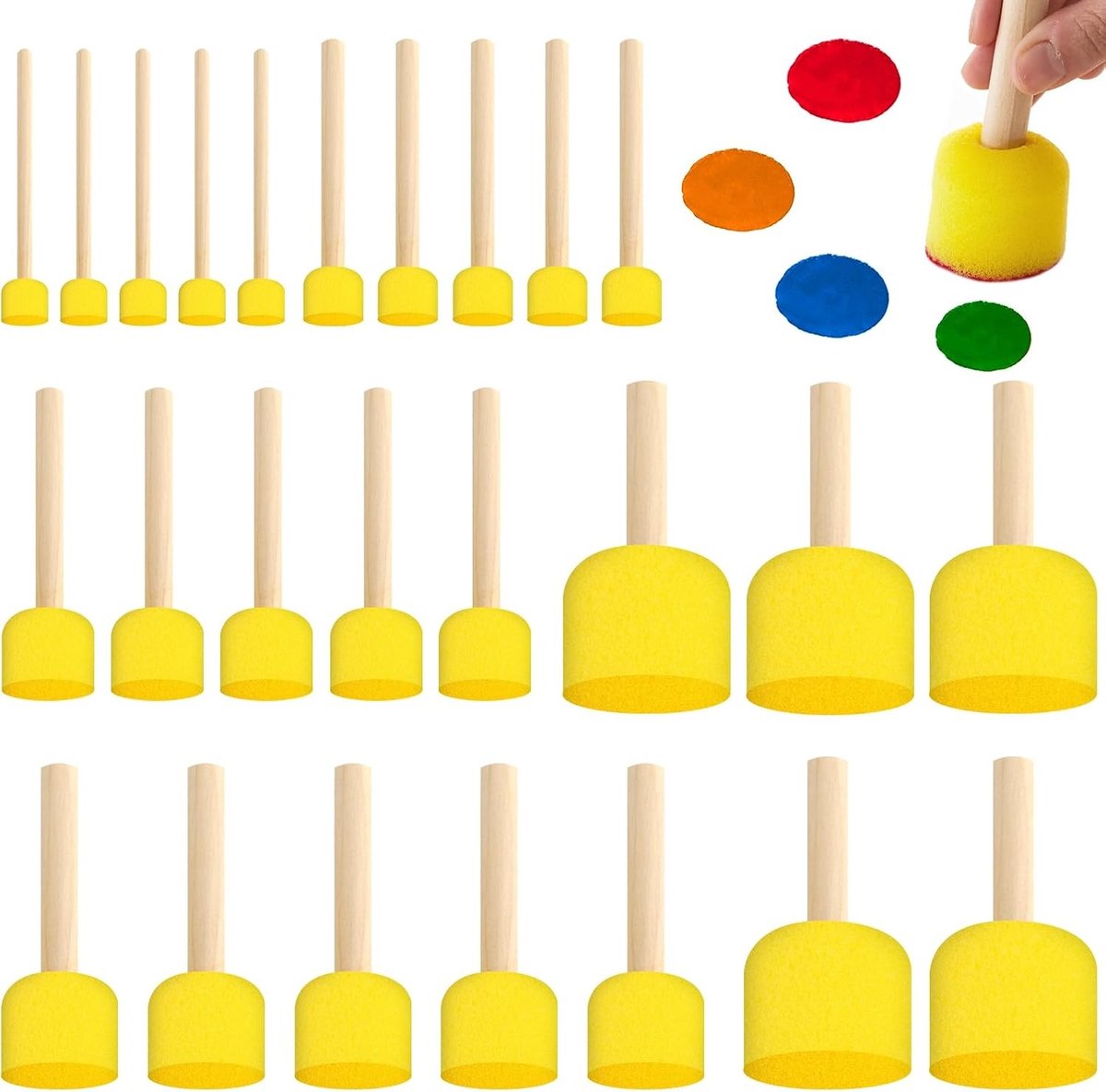 25 Stuks Schuimkwasten voor Schilderen, Ideaal voor DIY Kunst en Ambachten, Inclusief 5 Maten voor Kinderen en Creatieve Projecten