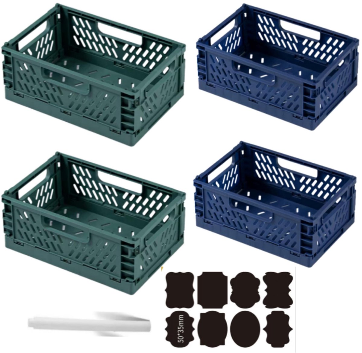 Elzusha - Set van 4 Vouwbare Opbergdozen in Groen en Blauw