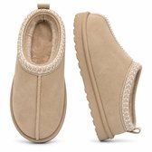 Dames Pantoffels – Warme Sloffen – Stevige Zool – Maat 37 – Beige –