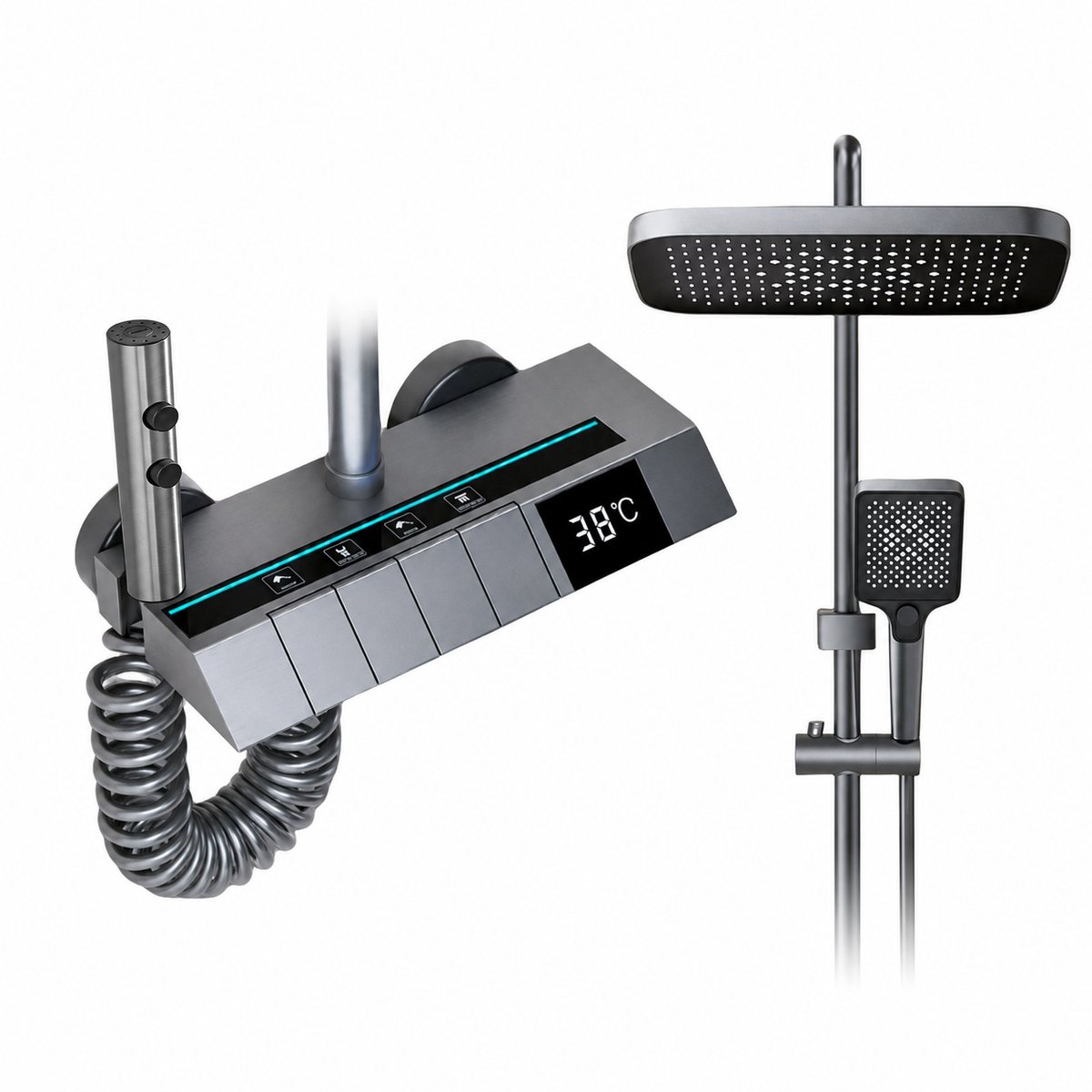 Innovastore Douchesysteem - Douchekraan - Digitale display - Digitale mengkraan - Regendouche - Handdouche - Piano toetsen - Grijs
