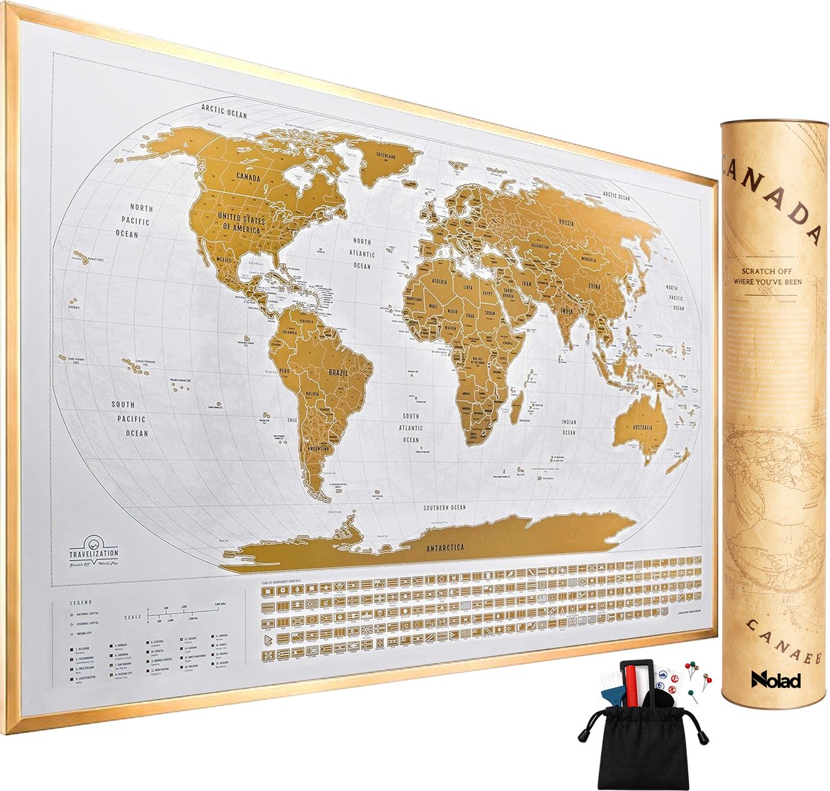 Nolad - Kras Wereldkaart - Scratch Map - Wereldkaart Wanddecoratie - Wereldkaart Poster - 88 x 51,8CM - Wit
