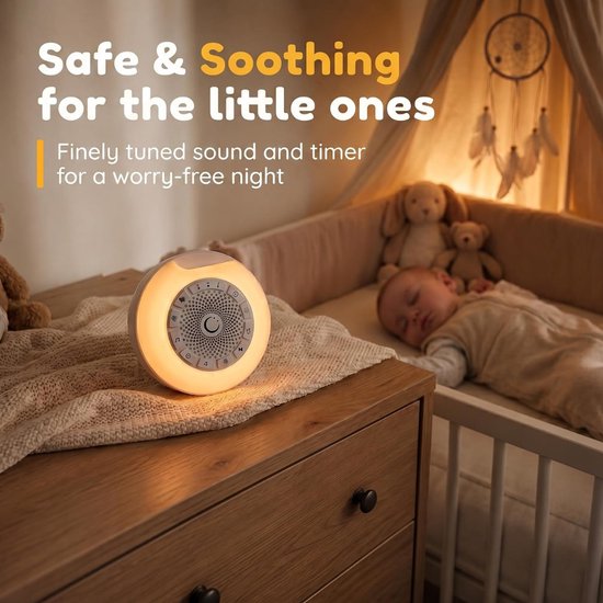 Verte White Noise Machine - Nachtlampje - 27 Rustgevende Geluiden - Slaaphulp Voor Baby’s - 8 Lichtstanden - Timer En Kinderslot - Draagbaar En Oplaadbaar Via USB-C van Verte — afbeelding 2