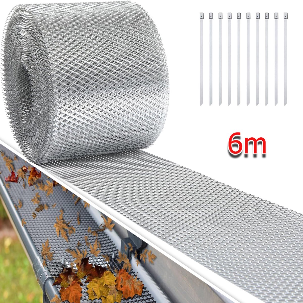 Weerbestendig Aluminium Gootnet - 12,7 cm x 6 m Geschikt Voor Goten Met Een Diameter Van ≤12,7 cm - Roestvrij Geen Gereedschap Nodig - Beschermt Tegen Bladeren, Takken En Dieren