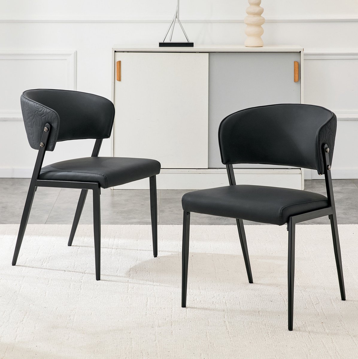 DESMIU Eetkamerstoel 2-Zits Set - Ergonomische Rugleuning En Zachte Bekleding - Voor Eetkamer, Woonkamer, Keuken En Kantoor - Kunstleer - Zwart