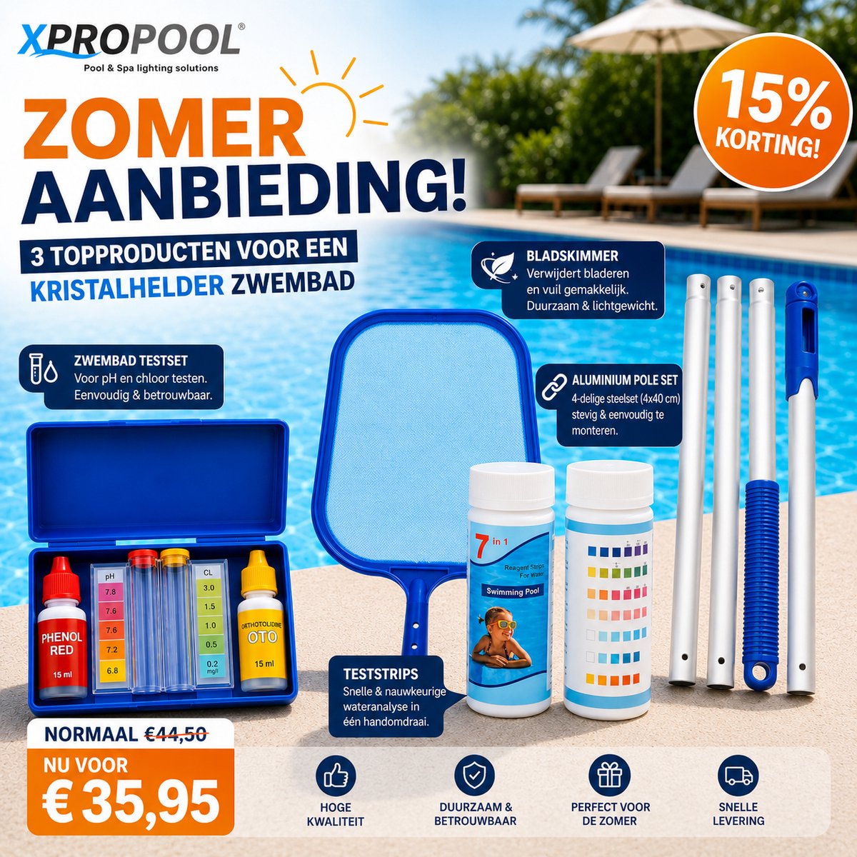 XPRO POOL | Zwembad Water Test Set + Skimmer Net