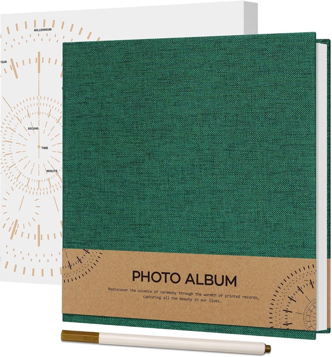 Zelfklevend Fotoalbum 10 x 15 cm voor DIY Ontwerpen, Klein Linnen Fotoalbum met 40 Witte Pagina's, Bruiloft Fotoalbums met Balpen, 17 x 18 cm, Donkergroen en Creatief Fotoboek