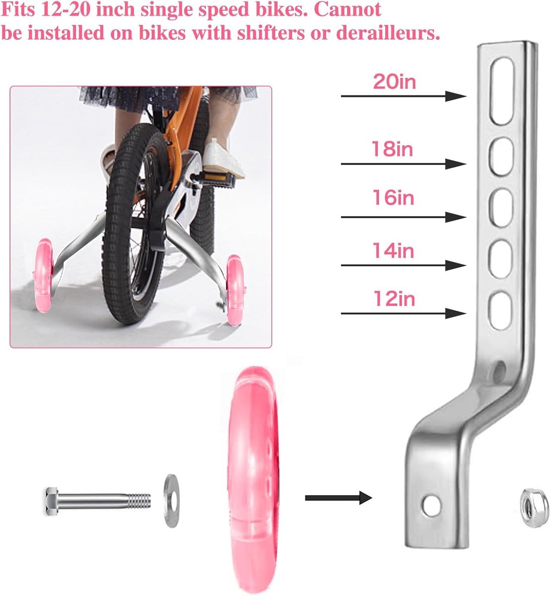 Universele Steunwielen voor Kinderfietsen - Flash Wielen voor 12 tot 20 Inch Fietsen, Veiligheid en Stabiliteit voor Kinderen