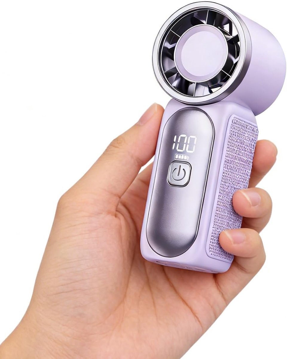 Handventilator - Draadloze Tafelventilator - Mini Fan - USB-Oplaadbare - LED Display - Met Turbofunctie - Lange Accuduur - 6 Standen - Kleine Portable Ventilator met USB - Ideaal voor Thuis & Reizen - Outdoor gebruik - Paars