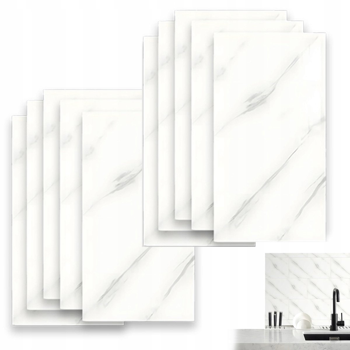 10 Stuks Zelfklevende Tegelstickers - Muurstickers Marmerpatroon - Decoratie Sticker Tegels - Hitte- & Vochtbestendig - 60x30 cm - Snijbaar - Verdikt PVC - Marmerstickers - Voor Keuken & Badkamer - DIY & RenovatieKantoor