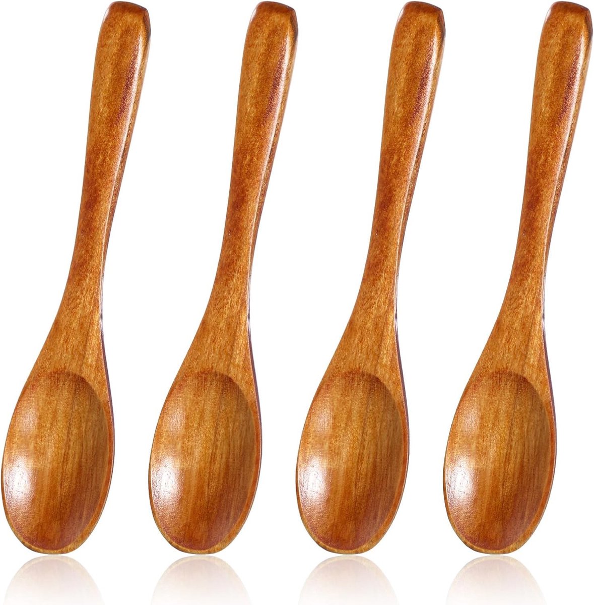 Set van 4 Kleine Houten Lepels voor Zout, Honing en Thee - Miniature Keukengerei, Handgemaakt, Ideaal voor Potten en Tafels (12.7 cm, Donkerbruin)