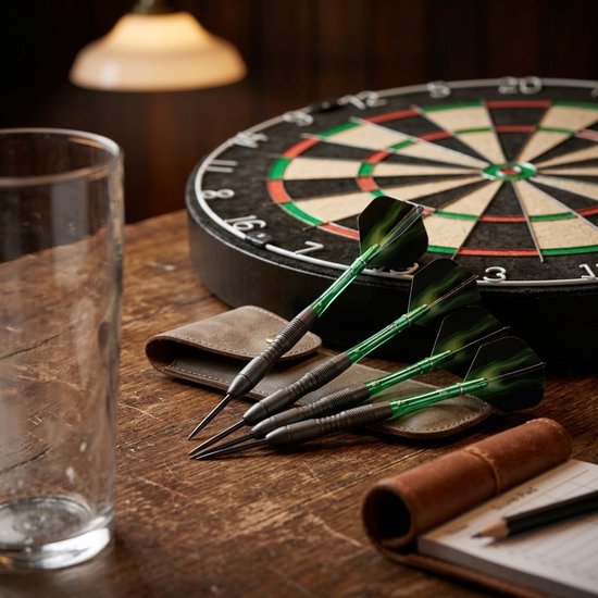 Zwart groen dartpijlen set 3 stuks dartpijlen heren dames metalen punt professionele darts met gegraveerde grip en groene flights — afbeelding 2
