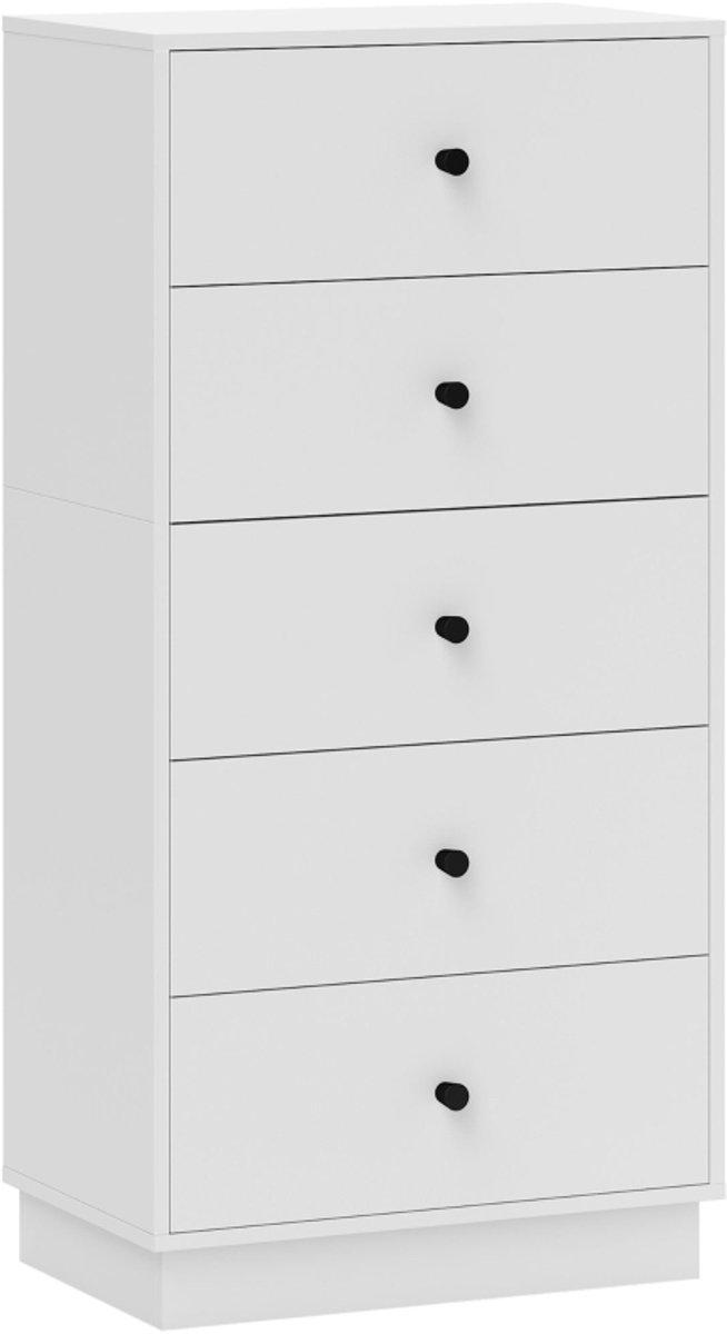 Dressoir - Ladenkast Met 5 Laden - Houtmateriaal - Moderne Stijl - 47 x 29 x 95 cm - Wit