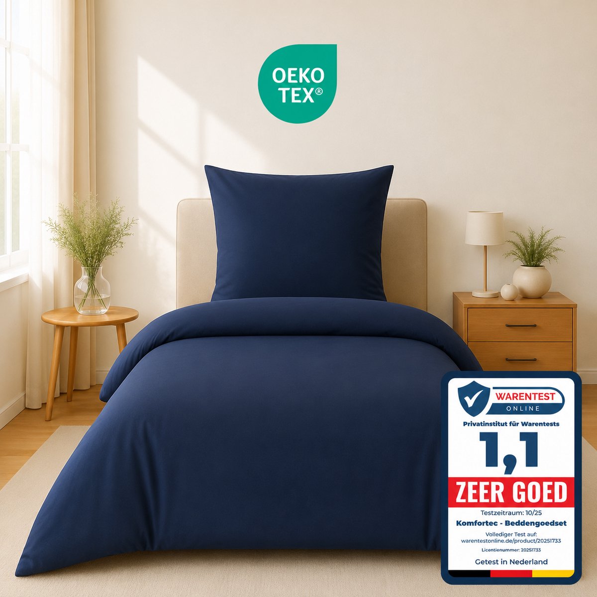Komfortec Premium Dekbedovertrek 135x200 cm + Kussensloop 80x80 cm - 100% Microvezel - 90 g/m² - 2-Delige Superzachte Beddengoedset - met Rits - Blau