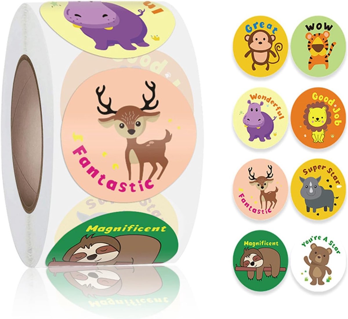 Dierenstickers Rol met 500 Stuks, Zelfklevende Cartoon Stickers voor Kinderen, Zoo Thema, Creatief Knutselen