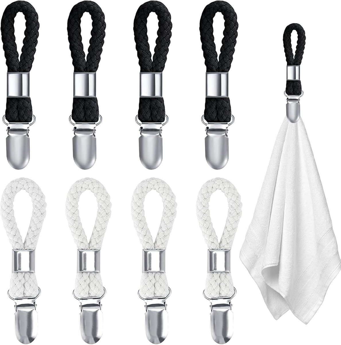 Set van 8 Handdoekclips voor Ophangen, Ideaal voor Badkamer en Keuken, Met Lussen voor Gemakkelijk Gebruik