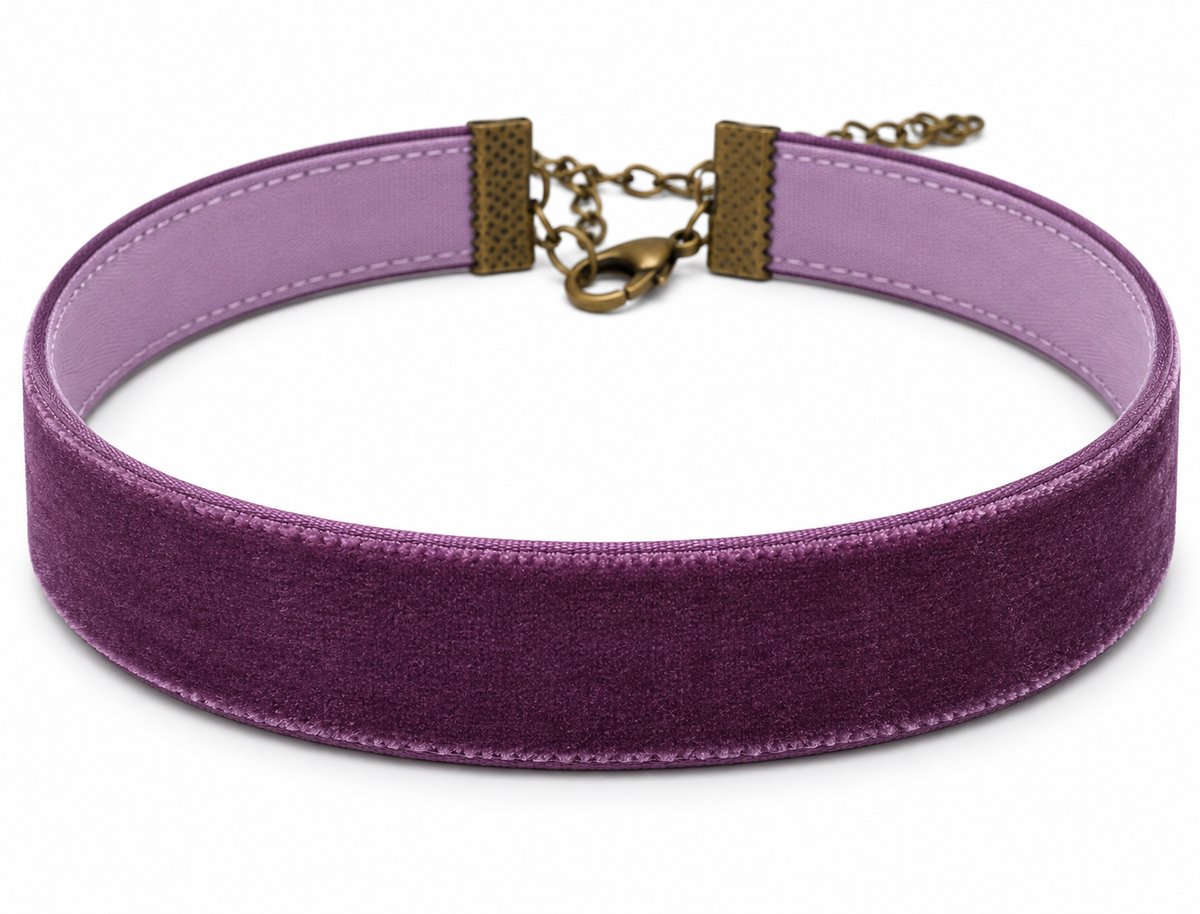 Choker - Ketting dames - Collier - Velvet - paars - 28+9 cm - 1 stuks