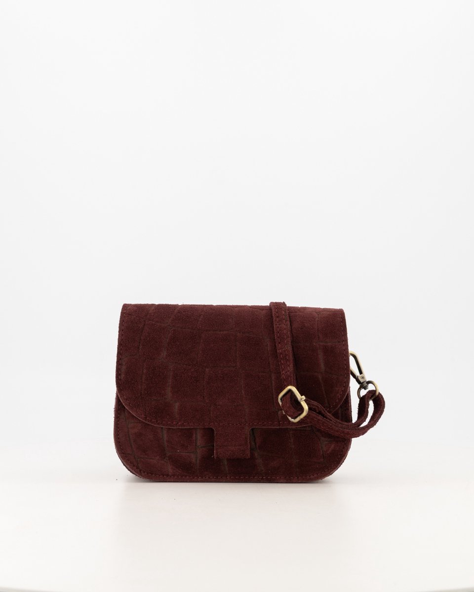 tasje -leer- bordeaux- Croco print - crossbody nieuw -hip