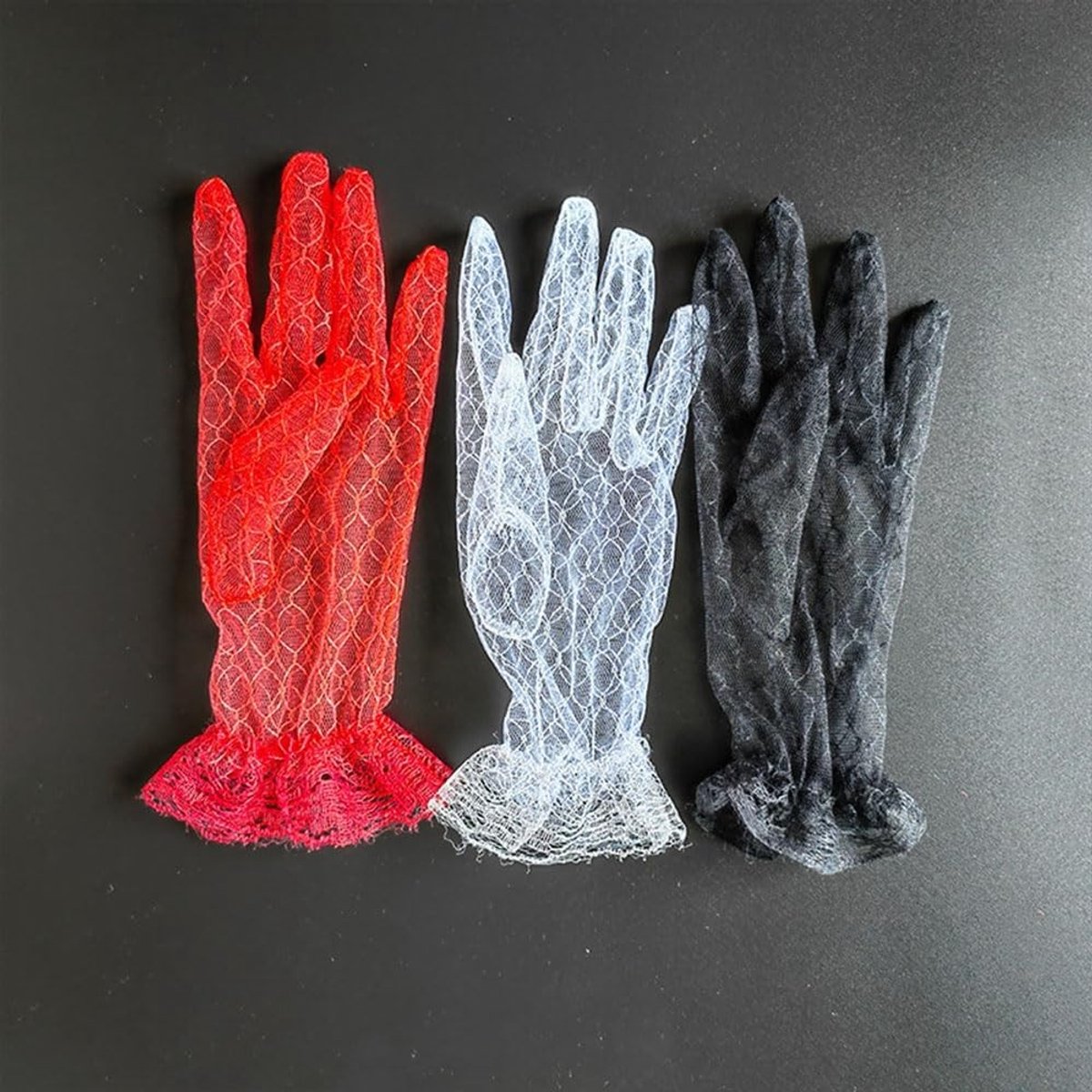 Korte Vintage Net Handschoenen voor Dames - Ideaal voor Bruiloften, Feestjes en Halloween Accessoires