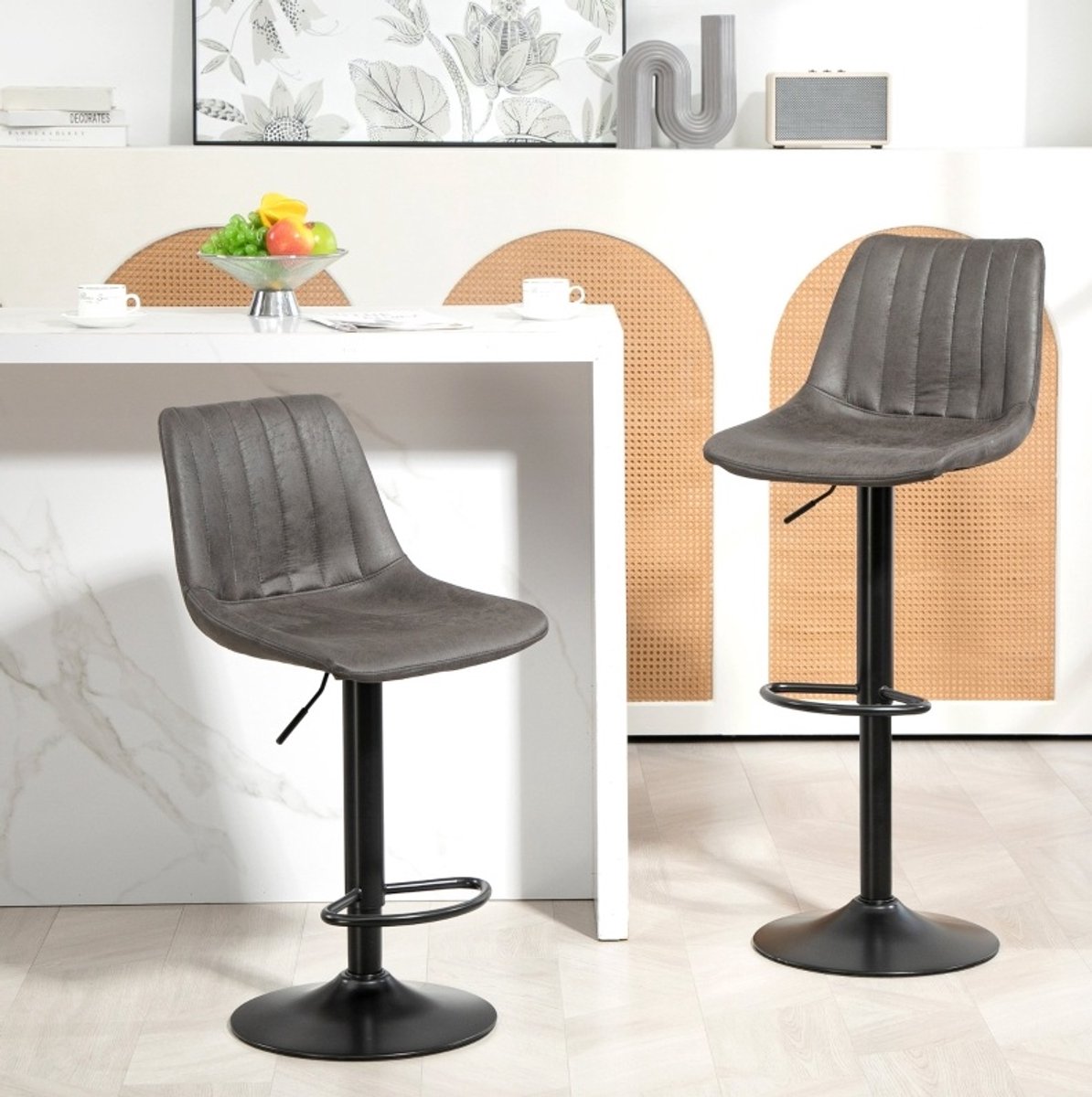 DESMIU Barkruk Set Van 2 - Retrodesign Met Verstelbare Hoogte En Voetensteun - Voor Keuken En Thuisbar - Metaal - Donkergrijs