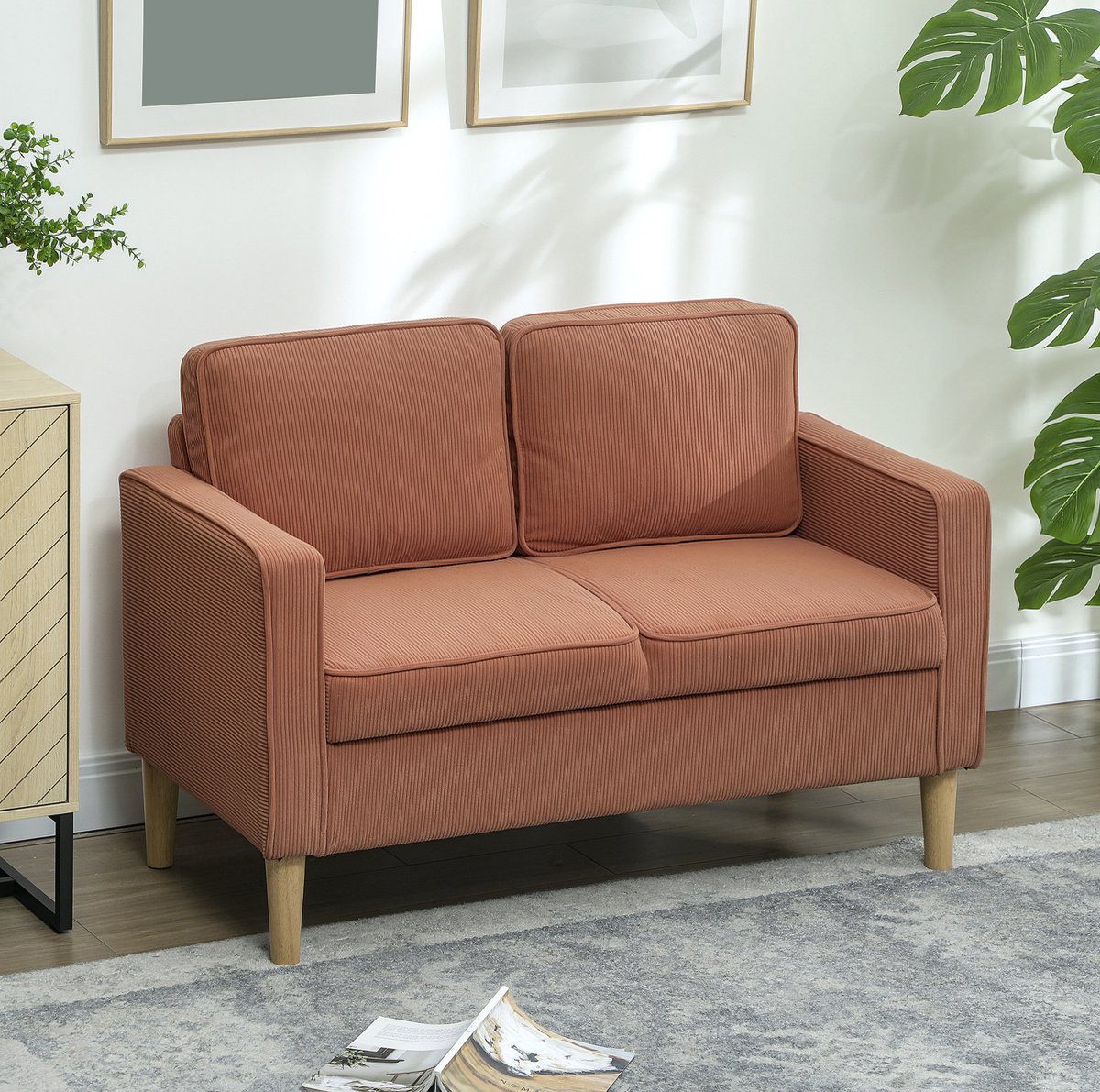 REDOM - 2-zits bank - Opbergruimte onder de zitting - Afneembare rugkussens - Corduroy bekleding - Voor woonkamer en slaapkamer - Polyester - Oranje - 117 x 63 x 79 cm