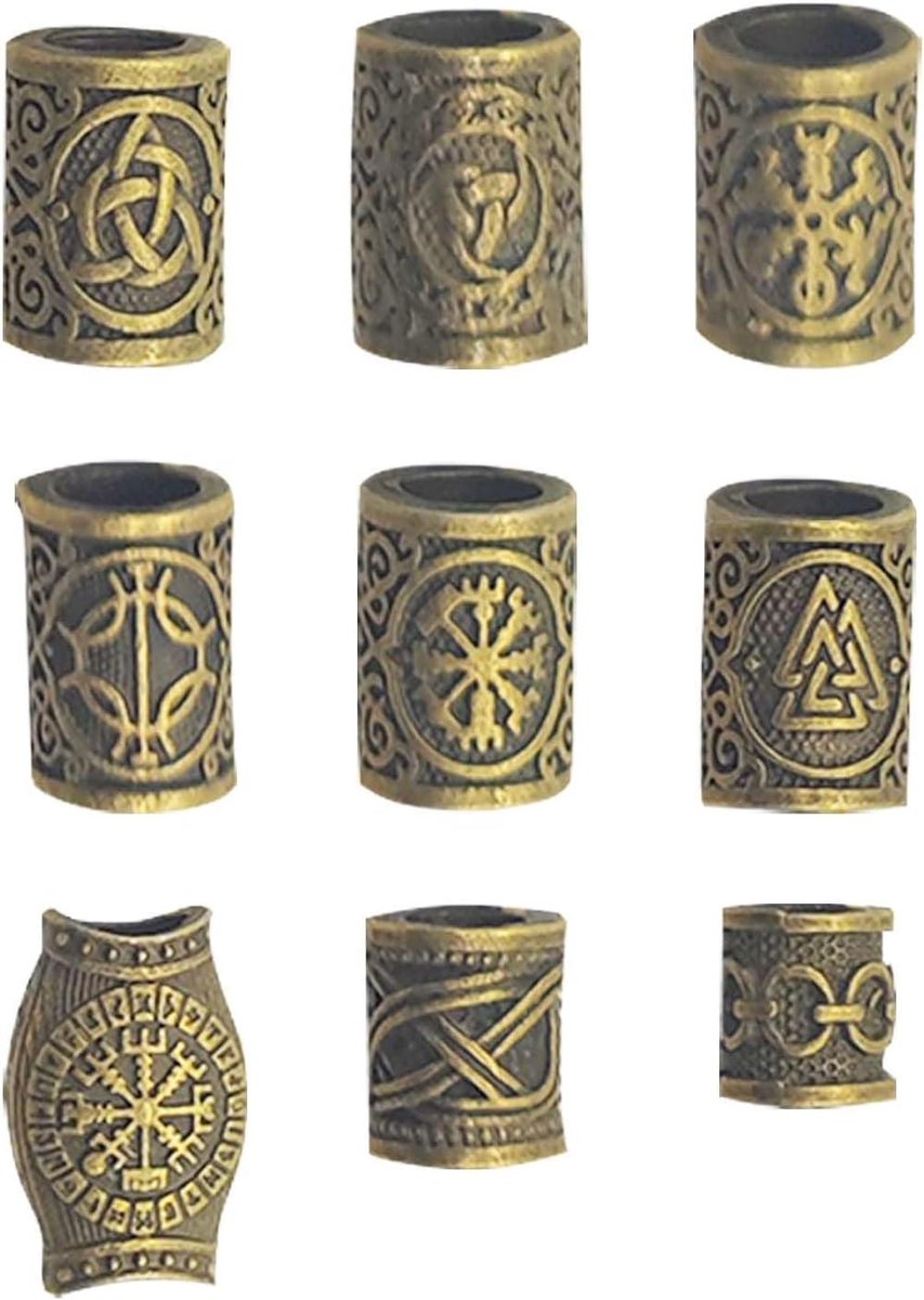 Viking Baard Clips Set van 9 Stuks - Vintage Legering voor Baard Styling en Haaraccessoires Decoratie
