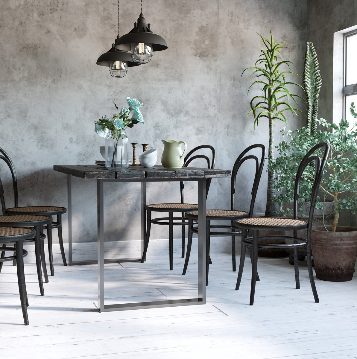 REDOM - Tafelpoot - Stalen frameconstructie - Voorgeboorde montagegaten - Industrieel design - Voor eettafel, bureau en sidetable - Staal - Zwart - 60 x 8 x 72 cm