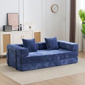 Multifunctionele Corduroy Slaapbank–Vaste Framebank–Opvouwbaar met 2 Kussens en Armleuningen–Comfortabel 2-in-1 Ontwerp–Geschikt voor 2 Personen-Te Gebruiken als Logeerbed, Bank en Ligstoel–Ideaal voor Woonkamer, Appartement of Kleine Ruimtes–blauw