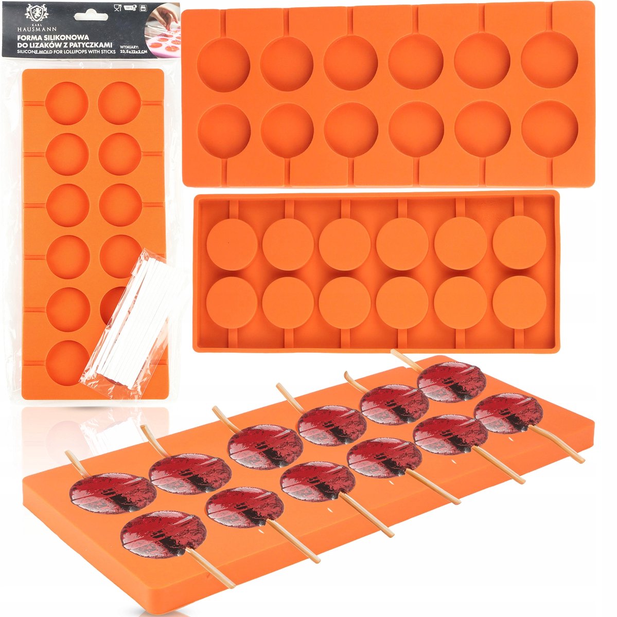 Siliconen Lollyvorm met Stokjes - 12 Holtes, 12x23,5cm