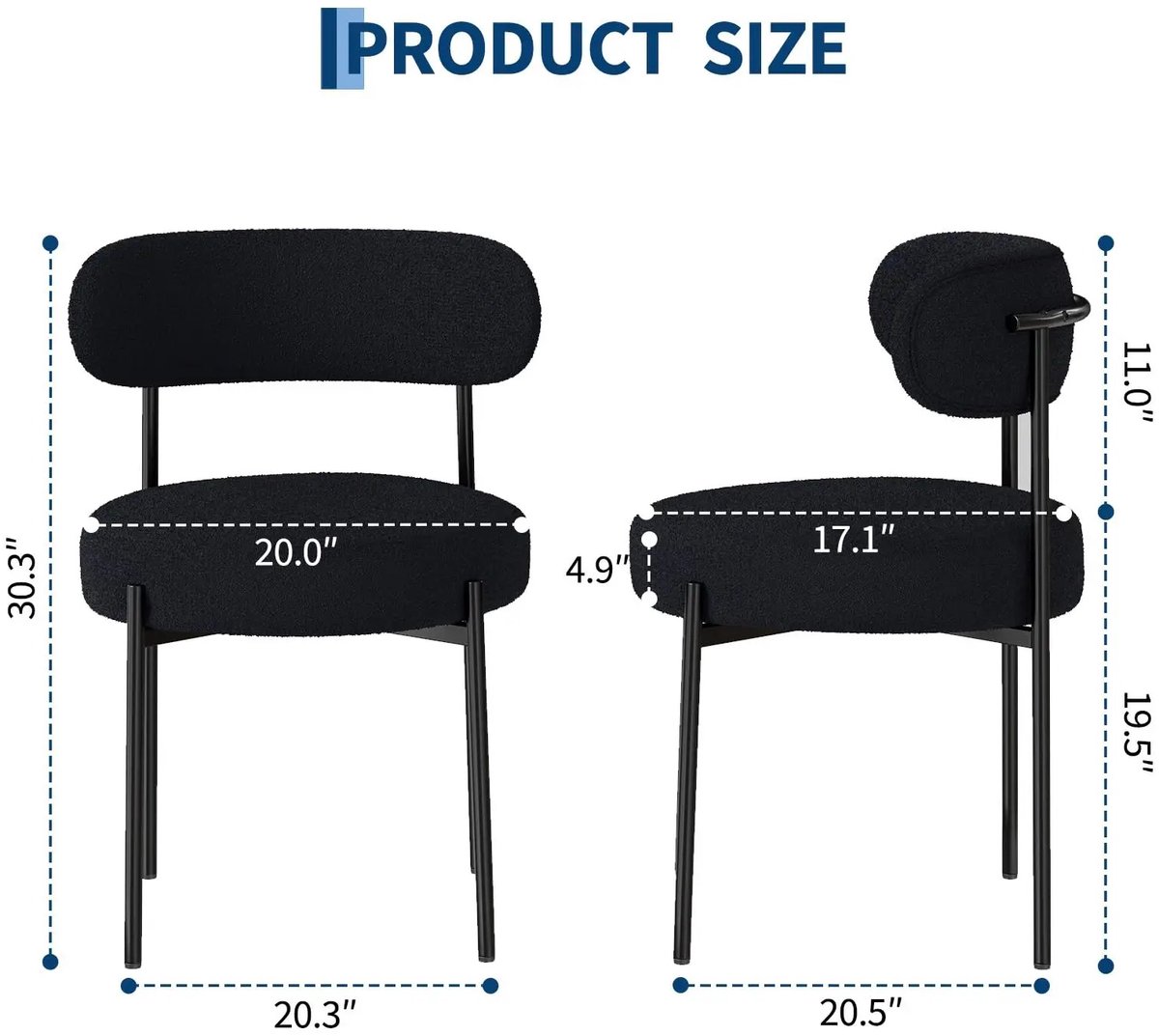 Bresht Stoelen - Eetkamerstoelen - Stoel - Moderne set van 2 - Chenille bekleding - Ergonomische rugleuning - Stevig - Zwart