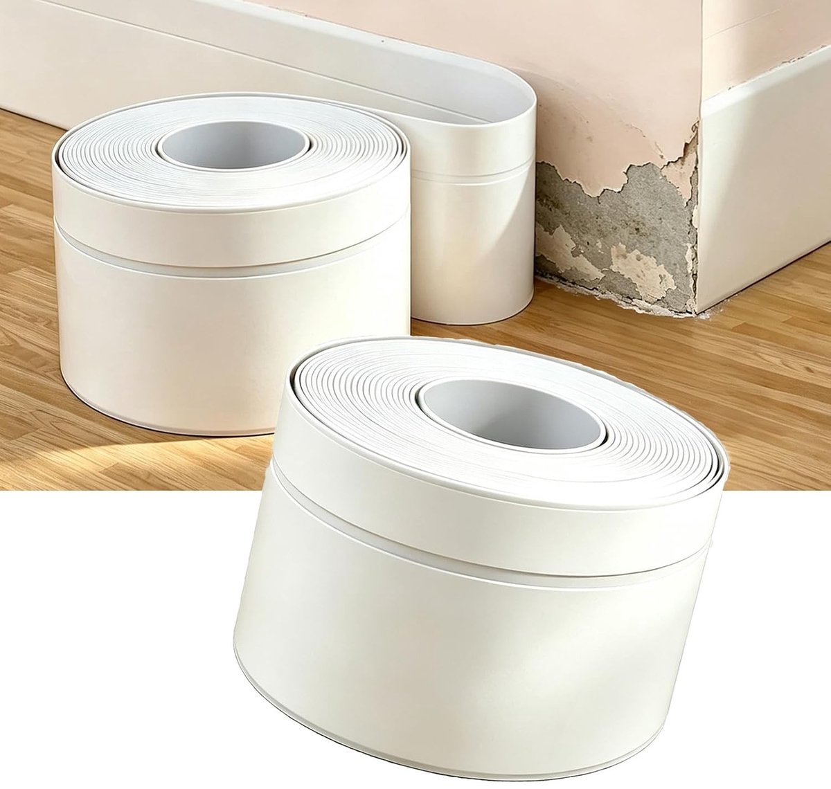 Zelfklevende flexibele plint 6 m, 50 x 20 mm, waterdichte wandafwerking voor keuken en badkamer, eenvoudig aan te brengen zonder boren, inclusief rakel en kniklijst voor deuren en muren